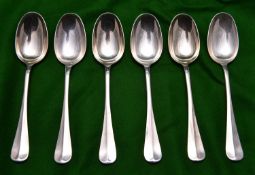 6x silver desert spoons of plain design. Hallmarked Birmingham 1930, 'B.B.S.Ltd.'. Combined 360g.