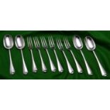 A matching collection of 6x silver forks and 4x silver dessert spoons all with matching crest on