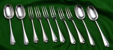 A matching collection of 6x silver forks and 4x silver dessert spoons all with matching crest on