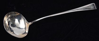 A large Georgian silver ladle with crest on the handle. Hallmarked London 1790, 'TW' possibly for