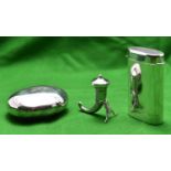 3x silver items. A small 'Horn of Plenty' with detachable lid and Norwegian hallmarks. An oval