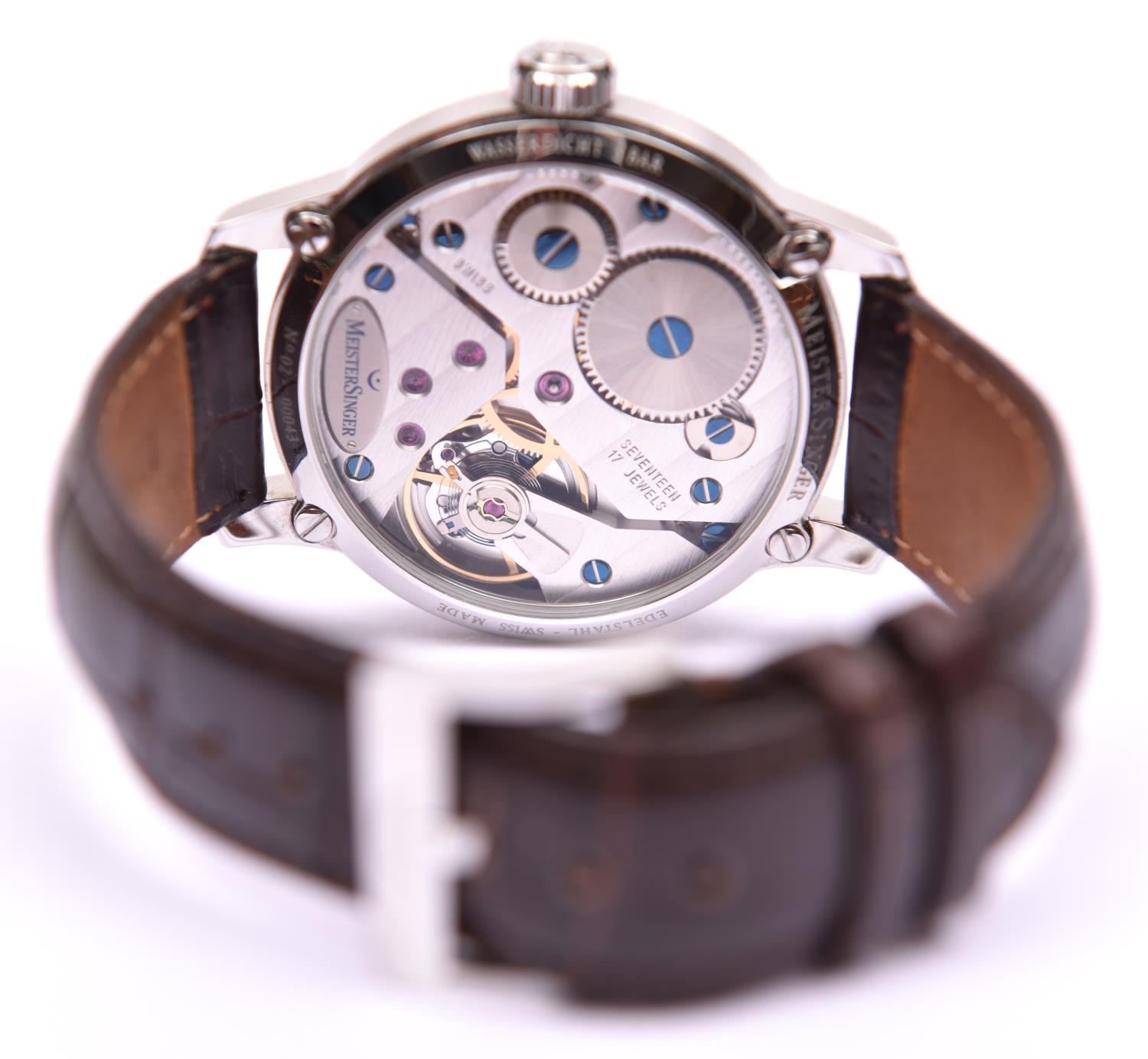 A MeisterSinger No.2 watch with manual winding movement. Stainless steel case, a cream face with - Image 2 of 4