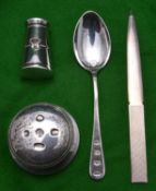 4x silver items. A paperweight hallmarked Birmingham 2000, 'LJM' for L.J. Millington. A paperknife