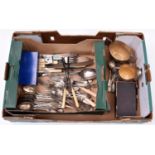 A quantity of silver plated flatware, cutlery and other items. Including; bone handled glove