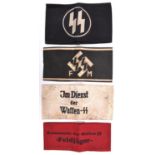 Third Reich Kommando Der Waffen SS armband, and 3 other printed SS armbands. GC £70-80