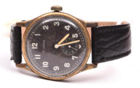 DH marked Helvetia wristwatch. Serial D6594H. Plated case with brushed finish, heavy wear to