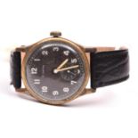 DH marked Helvetia wristwatch. Serial D6594H. Plated case with brushed finish, heavy wear to