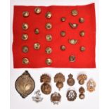 9 cap badges: 7th and 20th Bns the London Regt; 8th Bn Essex Regt (brooched); bronze WAAC with