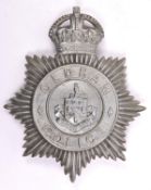 A pre 1952 Oldham Police helmet plate, white metal with traces of chrome plating. GC £45-50