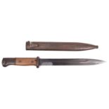 A good Third Reich Mauser bayonet, 9¾” blued blade marked “OLC 44 F2817”, wood grips, in its