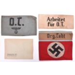 A Third Reich TODT Organisation official’s armband, red and brown material with silver alloy braid
