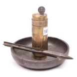 A WWI Trench art cigarette lighter, in the form of an ash tray with lighter made from a small