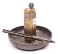 A WWI Trench art cigarette lighter, in the form of an ash tray with lighter made from a small