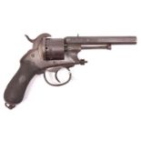 A Belgian 6 shot 9mm Chamelot & Delvigne double action pinfire revolver, c 1865, number 6907,