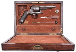 A Belgian 6 shot 12mm Lefaucheux double action pinfire revolver, number 86953, c 1865, round