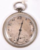 A Recta pocket watch, 1930s, with silvered dial, black numerals, and seconds dial, numbered inside