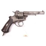 A French 6 shot 12mm Lefaucheux Model 1856 double action pinfire revolver, number 11505 next to “LF”