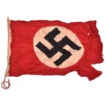 An NSDAP Party flag, printed on linen, 37" x 21", GC (badly creased, one edge tattered, one medium