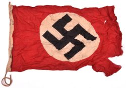 An NSDAP Party flag, printed on linen, 37" x 21", GC (badly creased, one edge tattered, one medium