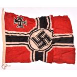 A Third Reich pattern Reichskriegsflagge, printed on linen, 56" x 32", GC (creased) £50-60