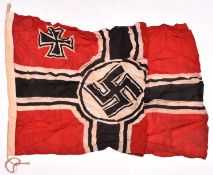 A Third Reich pattern Reichskriegsflagge, printed on linen, 56" x 32", GC (creased) £50-60