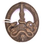 A scarce Third Reich Guerilla Warfare breast badge, bronzed finish. VGC £150-200