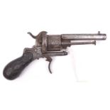 A Belgian 6 shot 7mm Lefaucheux double action pinfire revolver,c 1865, octagonal barrel 83mm,