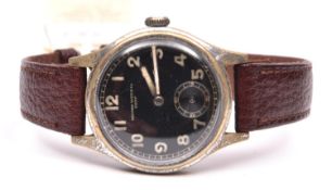 D marked Record Watch Co wristwatch. Serial D492688. Plated case, brushed finish, heavy wear to