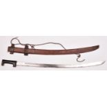 A 20th century African sword, slightly curved single edged blade 32", with simple dark wood hilt, in