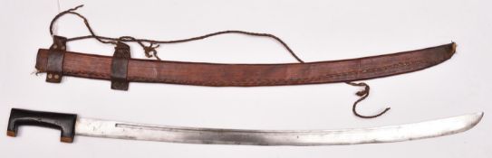 A 20th century African sword, slightly curved single edged blade 32", with simple dark wood hilt, in