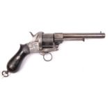 An Italian (?) 6 shot 12mm double action pinfire revolver c. 1865, round barrel 145mm, the octagonal