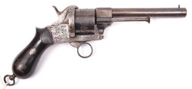 An Italian (?) 6 shot 12mm double action pinfire revolver c. 1865, round barrel 145mm, the octagonal