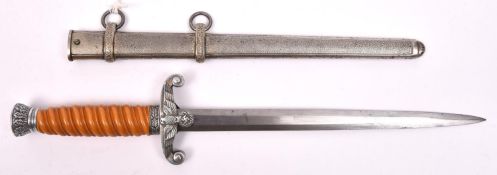 A Third Reich Army officer’s dagger, with unmarked blade, orange grip, and polished grey metal