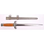 A Third Reich Army officer’s dagger, with unmarked blade, orange grip, and polished grey metal