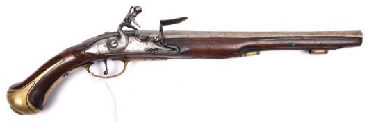 An early 18th century French military type (Model 1707?) 22 bore (15mm) flintlock holster pistol,