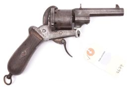 A Belgian 6 shot 9mm Lefaucheux self cocking pinfire revolver by Francotte, number 116098, sighted