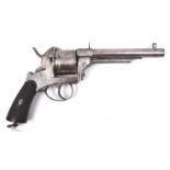 A Belgian 6 shot 12mm Loron double action pinfire revolver, c 1870, round sighted barrel 145mm,