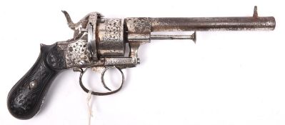 An Italian (?) 6 shot 12mm double action pin fire revolver, c 1867, round barrel 160mm, the frame