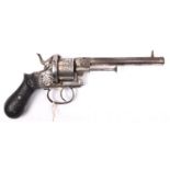 An Italian (?) 6 shot 12mm double action pin fire revolver, c 1867, round barrel 160mm, the frame