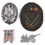 A Third Reich infantry general’s assault badge, grey metal wreath, silvered eagle etc, marked on