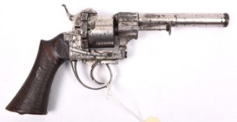 A German 6 shot 12mm double action pinfire revolver, c 1867, round barrel 145mm with muzzle ring,