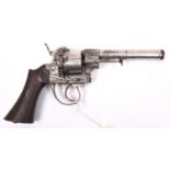 A German 6 shot 12mm double action pinfire revolver, c 1867, round barrel 145mm with muzzle ring,