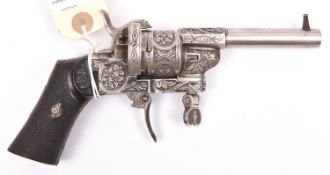 An attractive Belgian 6 shot 7mm double action pinfire revolver, c 1870, round barrel 90mm (3½”),