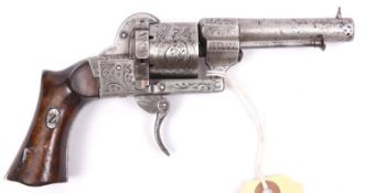 A French 6 shot 7mm Lefaucheux Model 1856 self cocking pinfire revolver, number 6055, round barrel