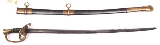 A good quality replica of an A.C.W. US naval officer’s sword, blade 30½” etched with coat of arms,