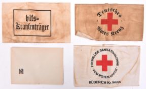 3 Third Reich printed armbands: HILFS KRANKENSTRAPER; DEUTSCHER ROTE KREUZ; FREIWILLIGE