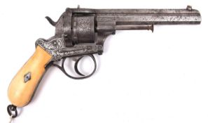 A Belgian 6 shot 12mm Lefaucheux Janssen double action closed frame pinfire revolver by Francotte, c