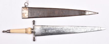 An officer’s high quality silver mounted plug bayonet, c 1700, broad tapered double edged blade 11½”
