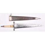 An officer’s high quality silver mounted plug bayonet, c 1700, broad tapered double edged blade 11½”