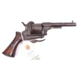 A Belgian 6 shot 7mm Pliers Brevete double action pinfire revolver, c 1866, round barrel 97mm (3¾”),